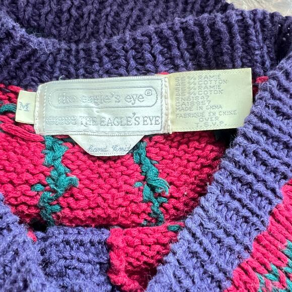 Vintage The Eagle Eye Cottagecore Shetland Cardigan Sweater Patchwork Medium - Picture 9 of 10